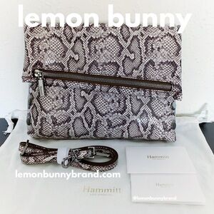 Hammitt VIP Med Zippered Leather Crossbody Clutch in Snake/Gunmetal New NWOT